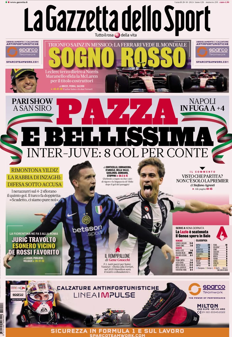 anteprima della prima pagina di la-gazzetta-dello-sport del 28/10/2024