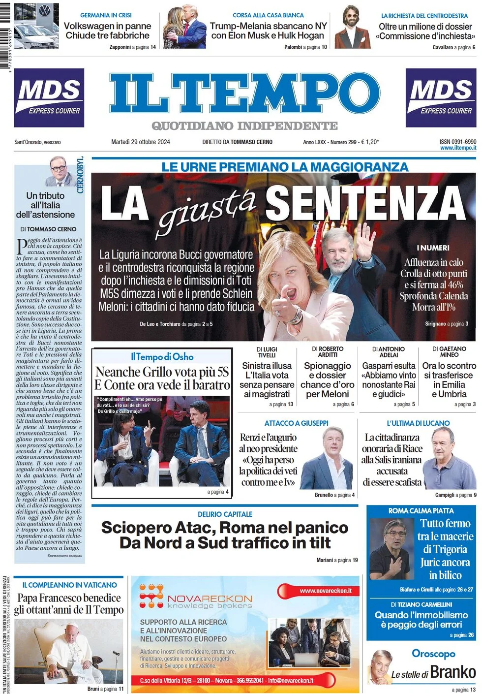 anteprima della prima pagina di il-tempo del 29/10/2024