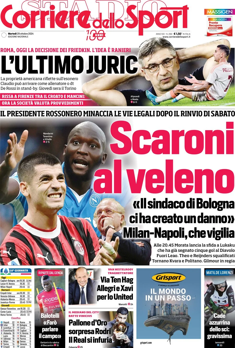 anteprima della prima pagina di corriere-dello-sport del 29/10/2024