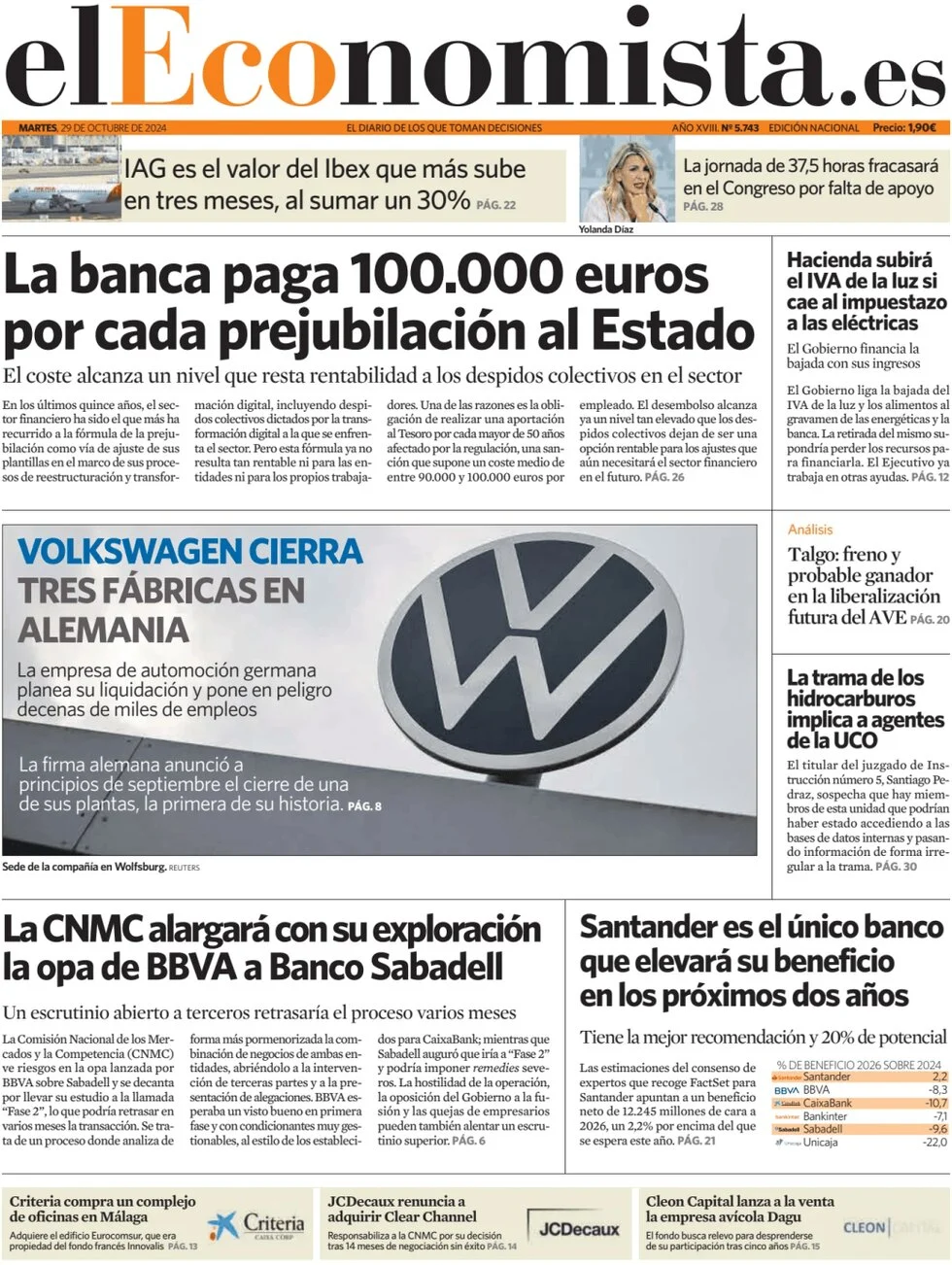 anteprima della prima pagina di el-economista del 29/10/2024
