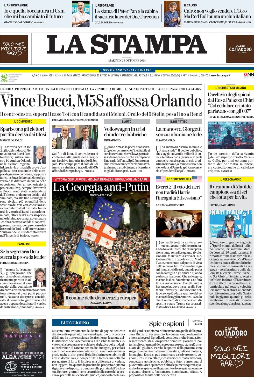 anteprima della prima pagina di la-stampa del 29/10/2024