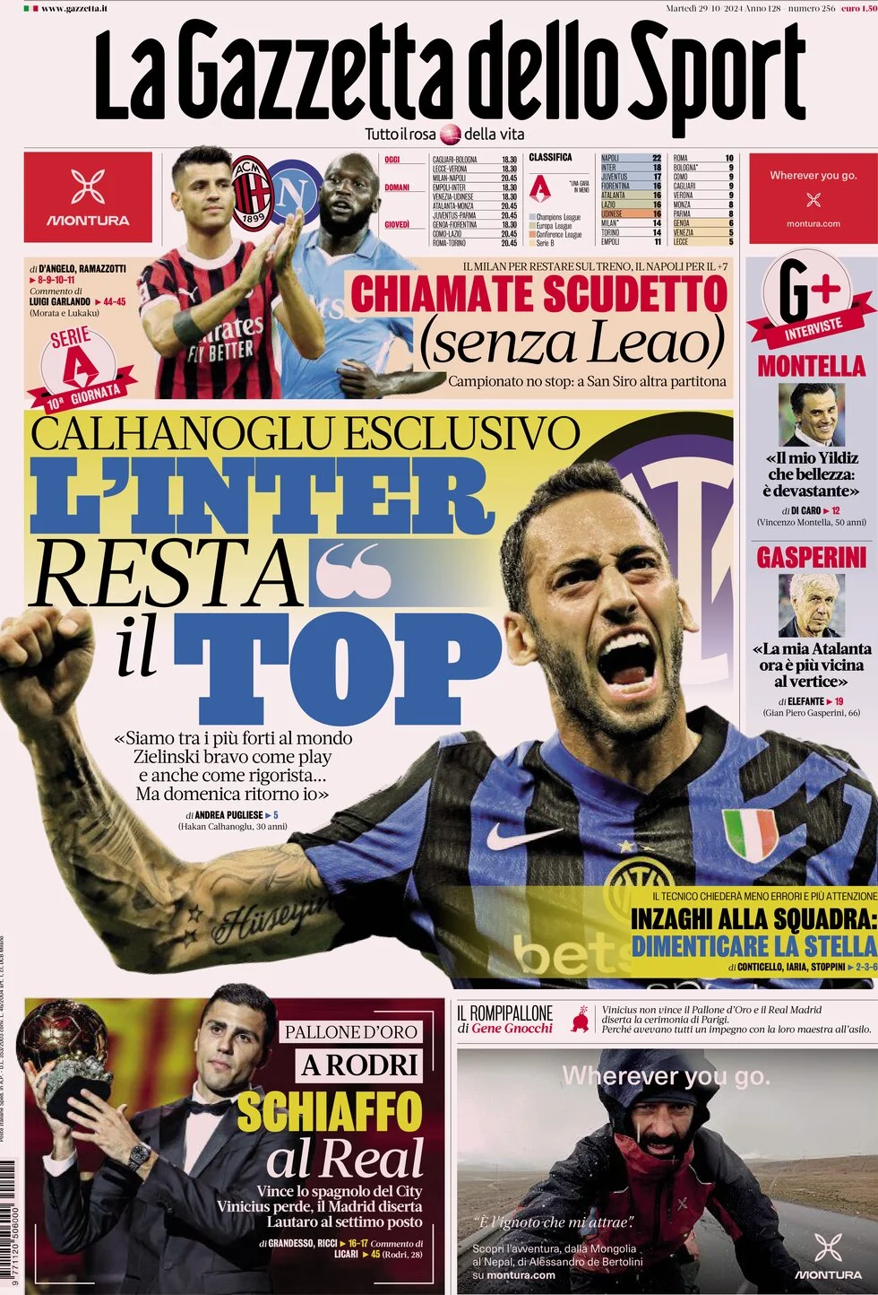 anteprima della prima pagina di la-gazzetta-dello-sport del 29/10/2024