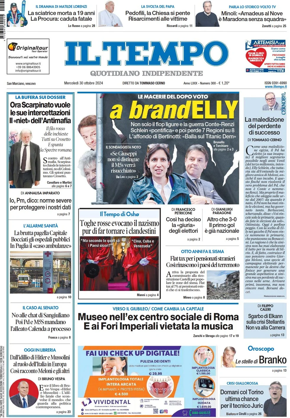 anteprima della prima pagina di il-tempo del 30/10/2024