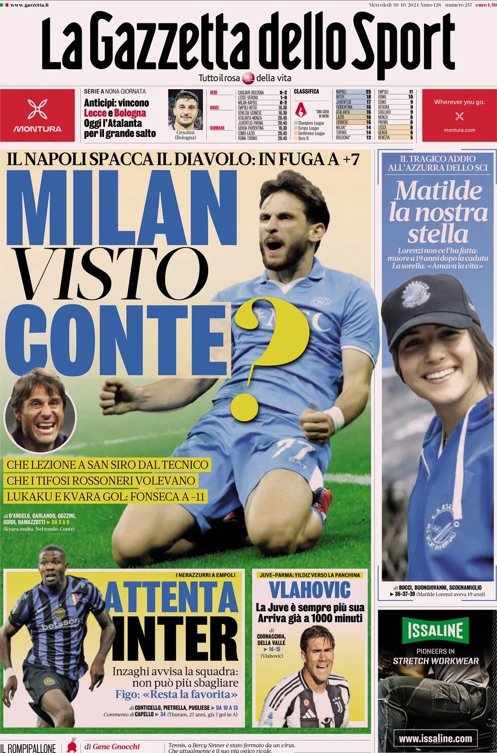 anteprima della prima pagina di la-gazzetta-dello-sport del 30/10/2024