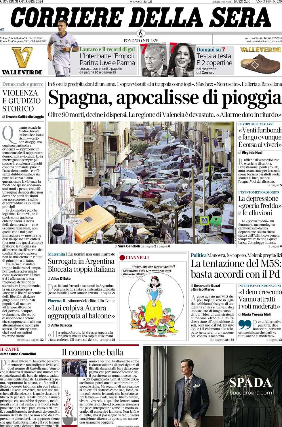 anteprima della prima pagina di corriere-della-sera del 31/10/2024