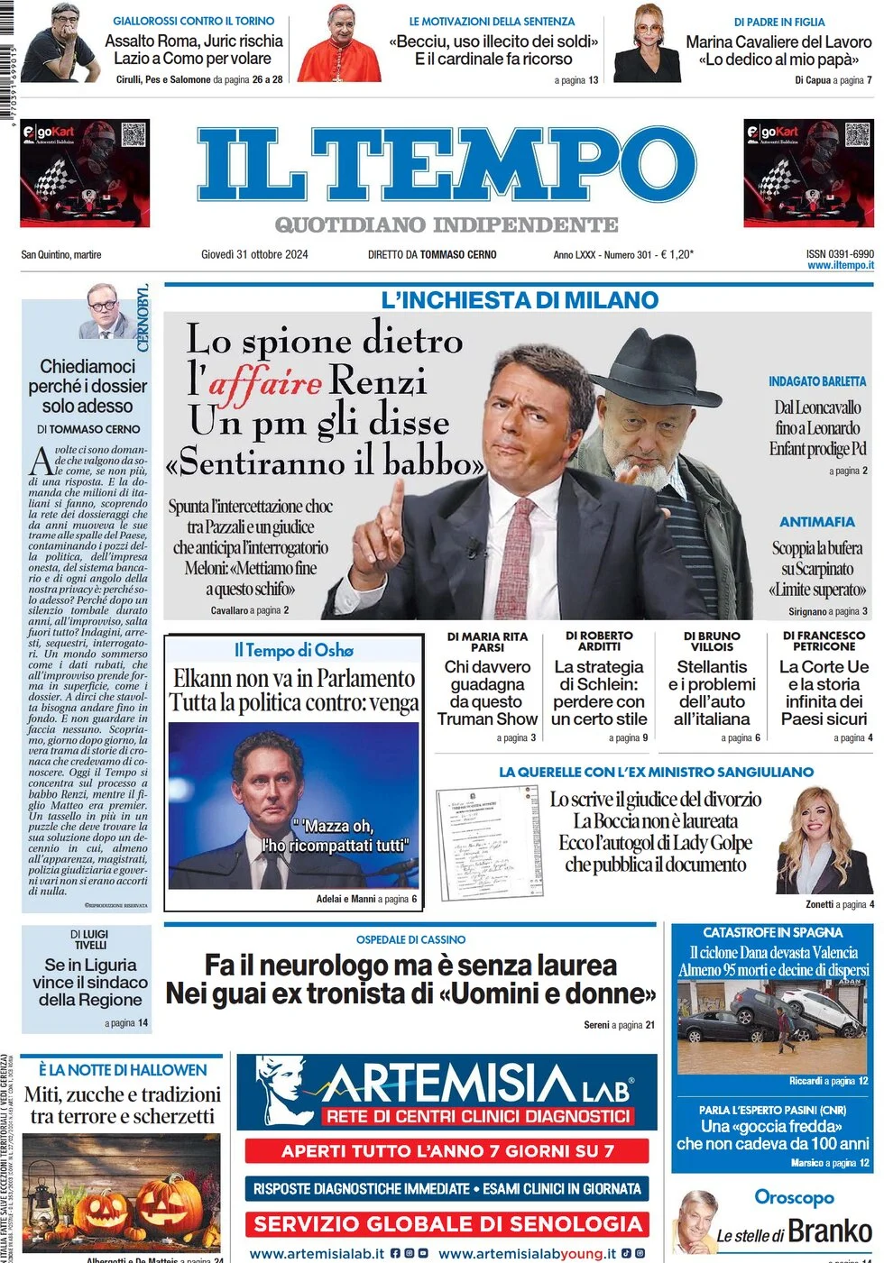 anteprima della prima pagina di il-tempo del 31/10/2024