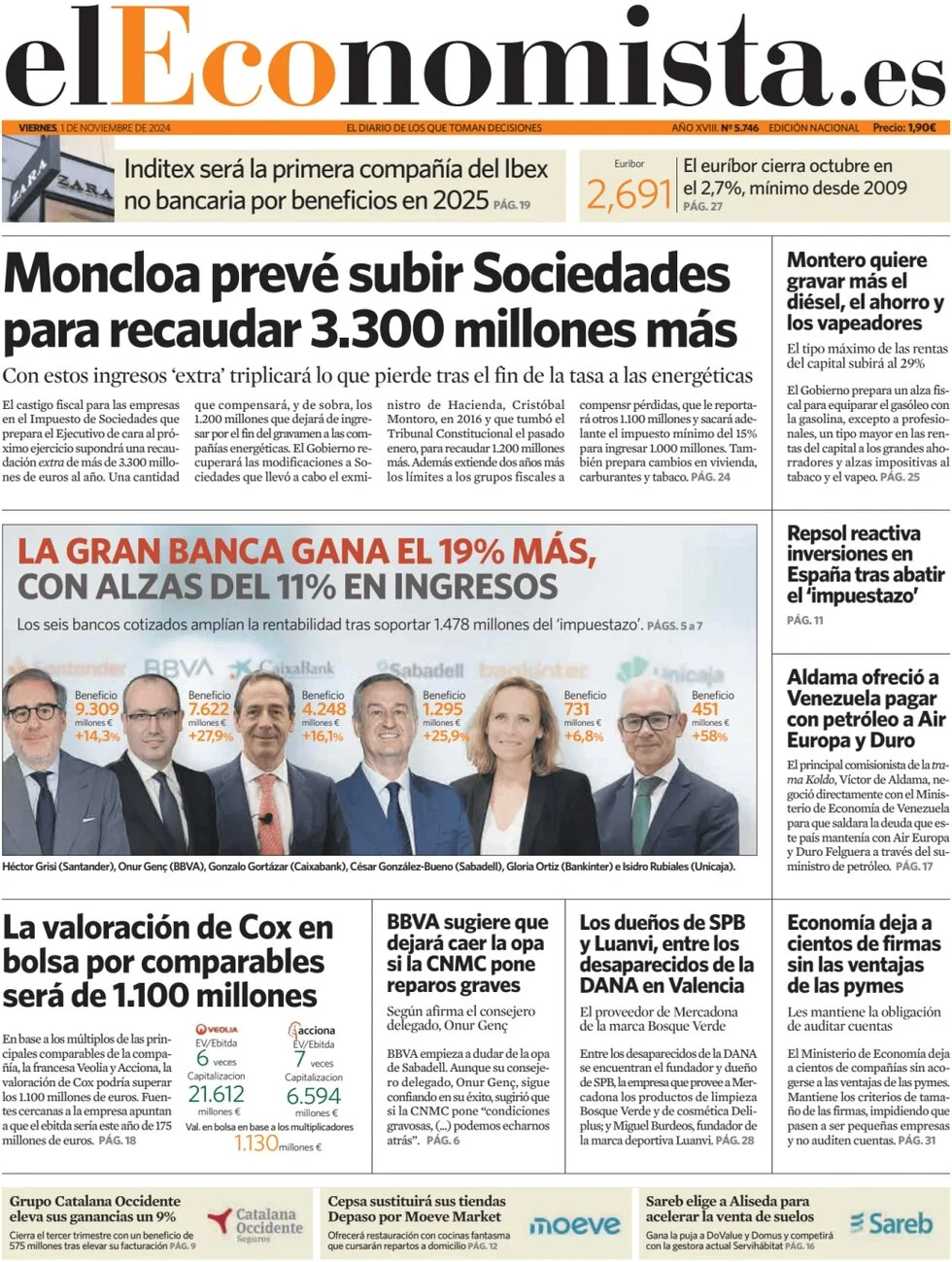 anteprima della prima pagina di el-economista del 01/11/2024