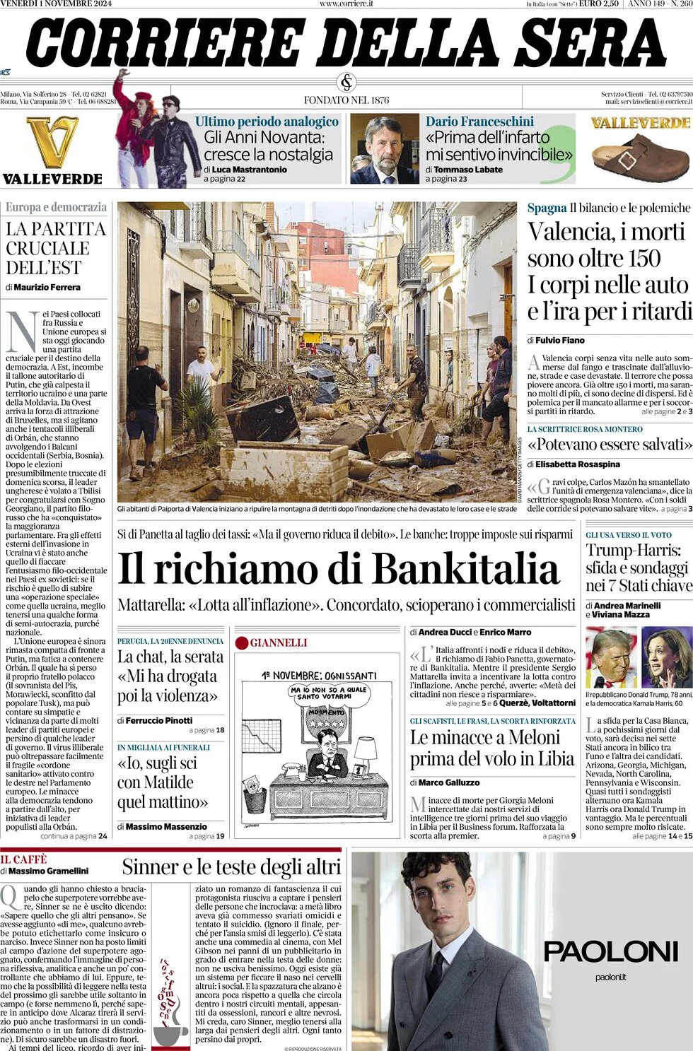 anteprima della prima pagina di corriere-della-sera del 01/11/2024