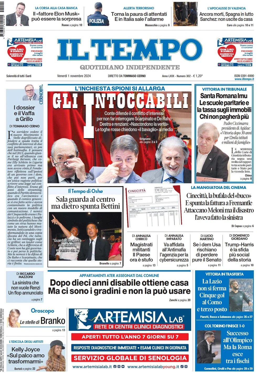 anteprima della prima pagina di il-tempo del 01/11/2024