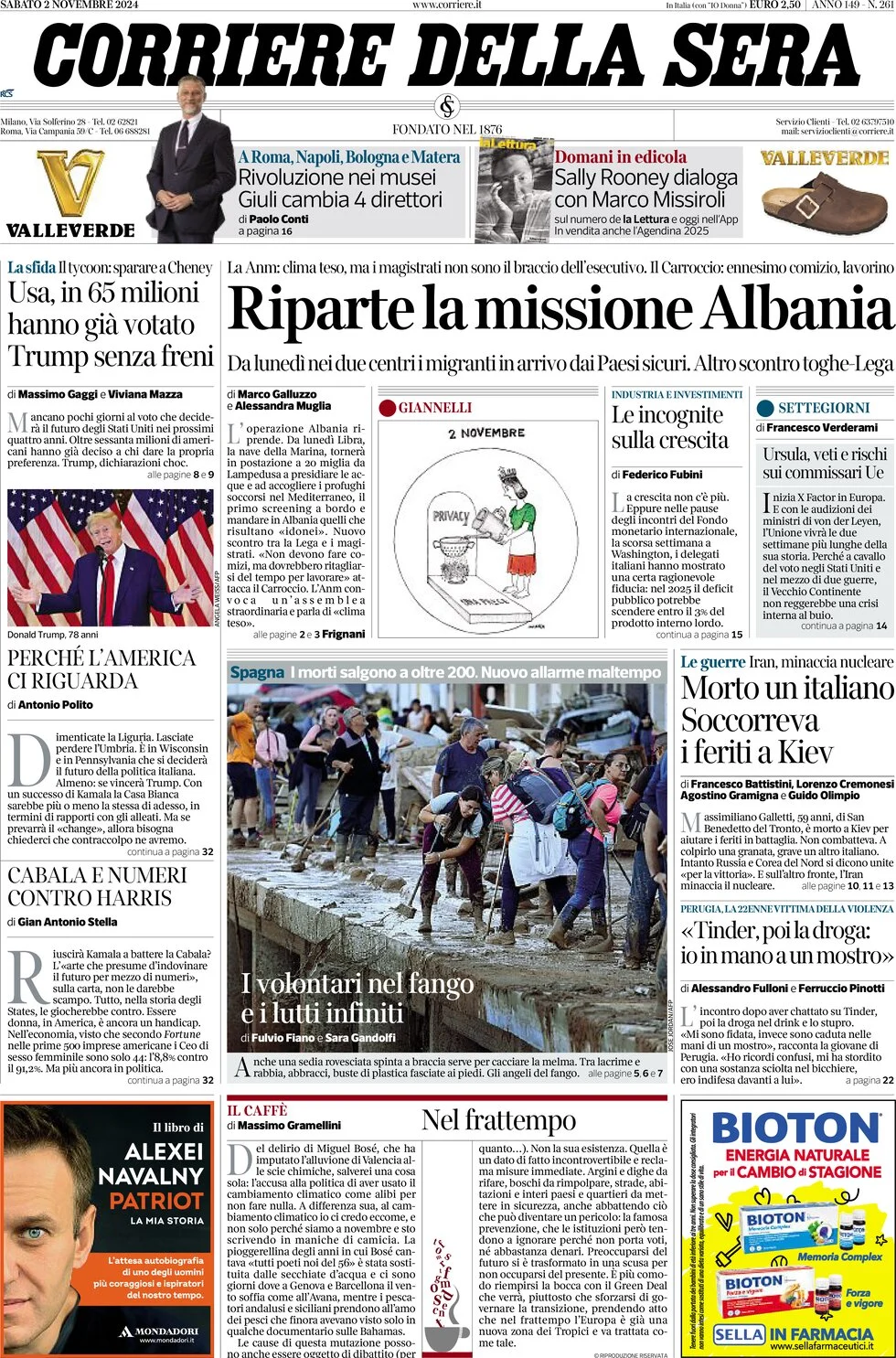 anteprima della prima pagina di corriere-della-sera del 02/11/2024