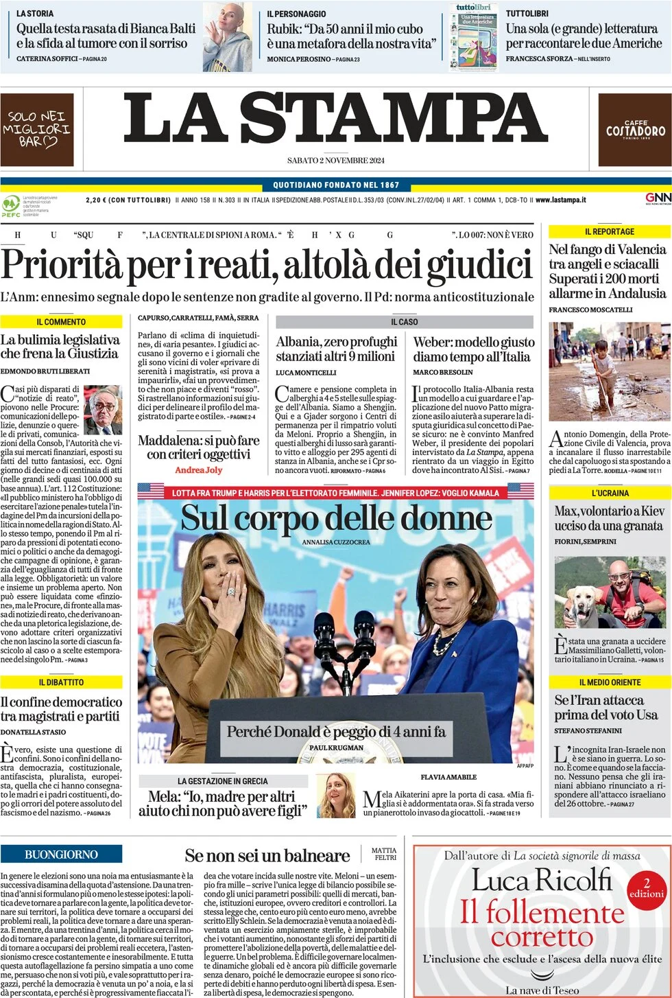 anteprima della prima pagina di la-stampa del 02/11/2024
