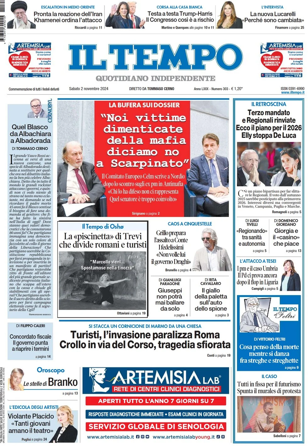 anteprima della prima pagina di il-tempo del 02/11/2024