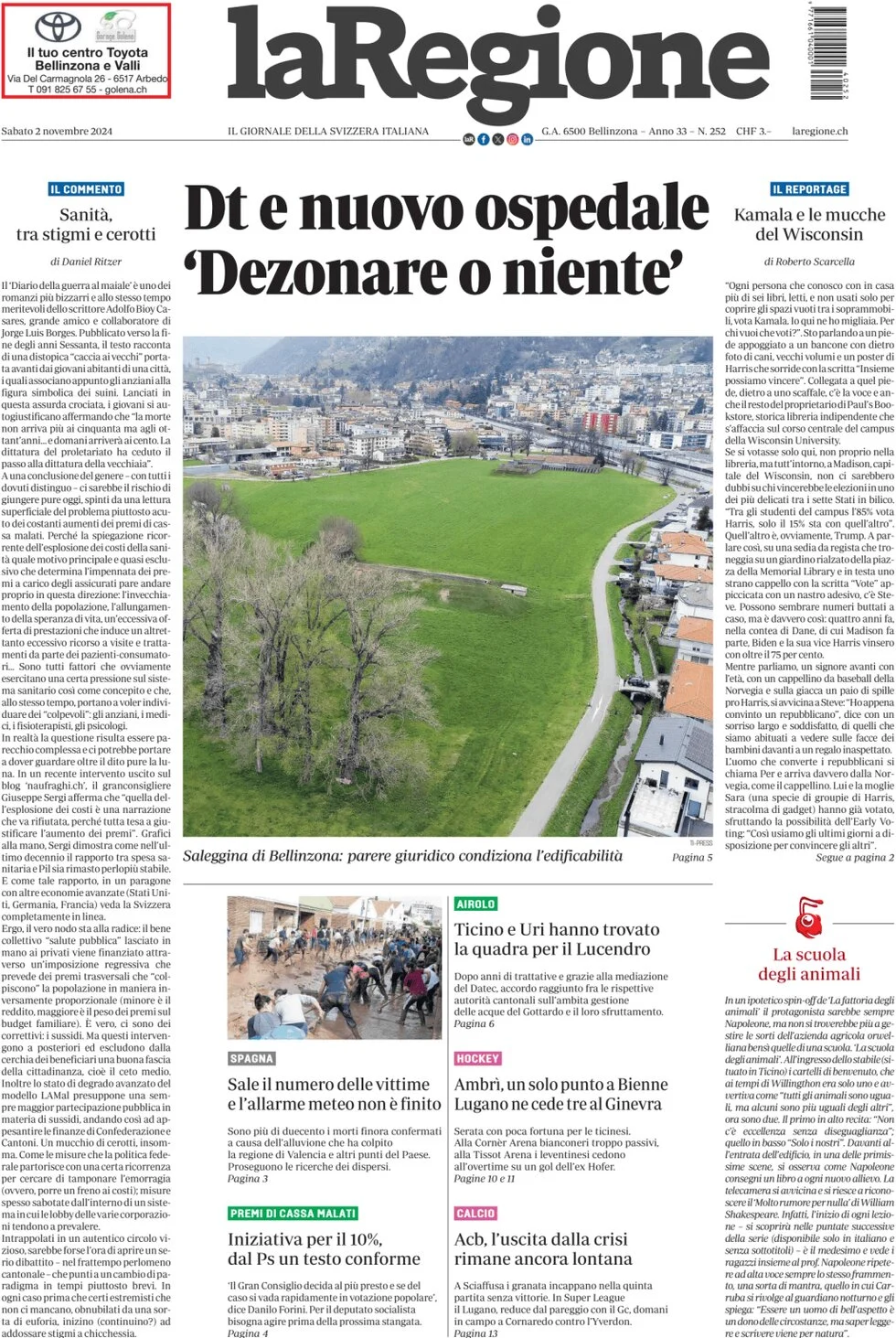 anteprima della prima pagina di la-regione del 02/11/2024
