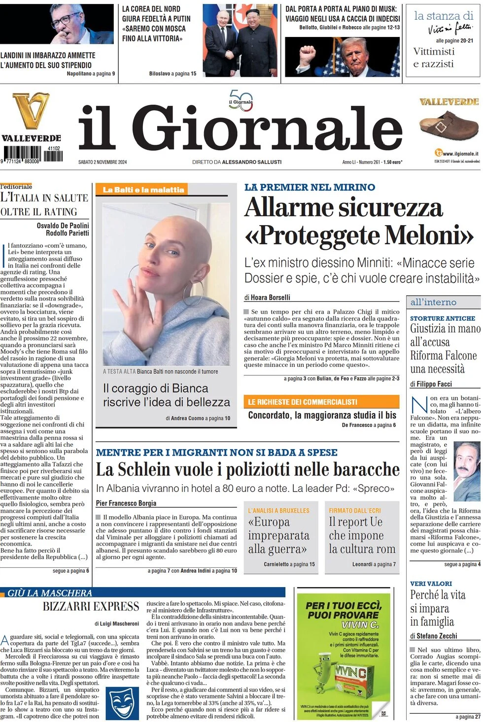 anteprima della prima pagina di il-giornale del 02/11/2024