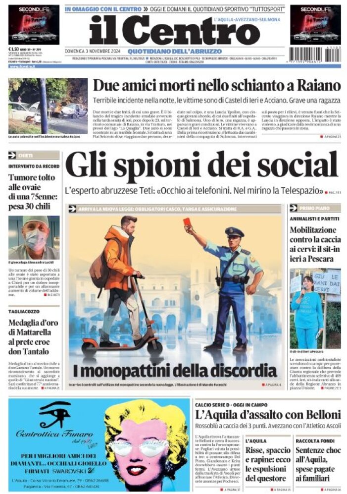 anteprima della prima pagina di il-centro-laquila del 03/11/2024