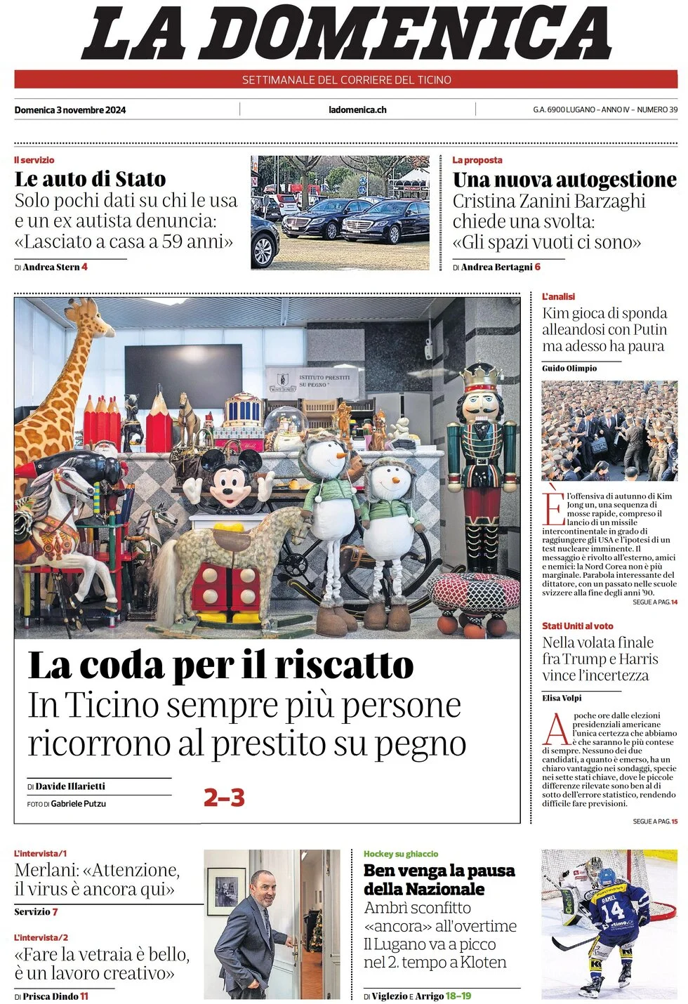 anteprima della prima pagina di corriere-del-ticino del 03/11/2024