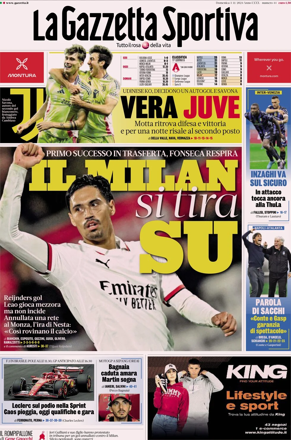 anteprima della prima pagina di la-gazzetta-dello-sport del 03/11/2024