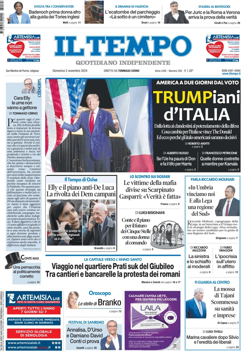 anteprima della prima pagina di il-tempo del 03/11/2024