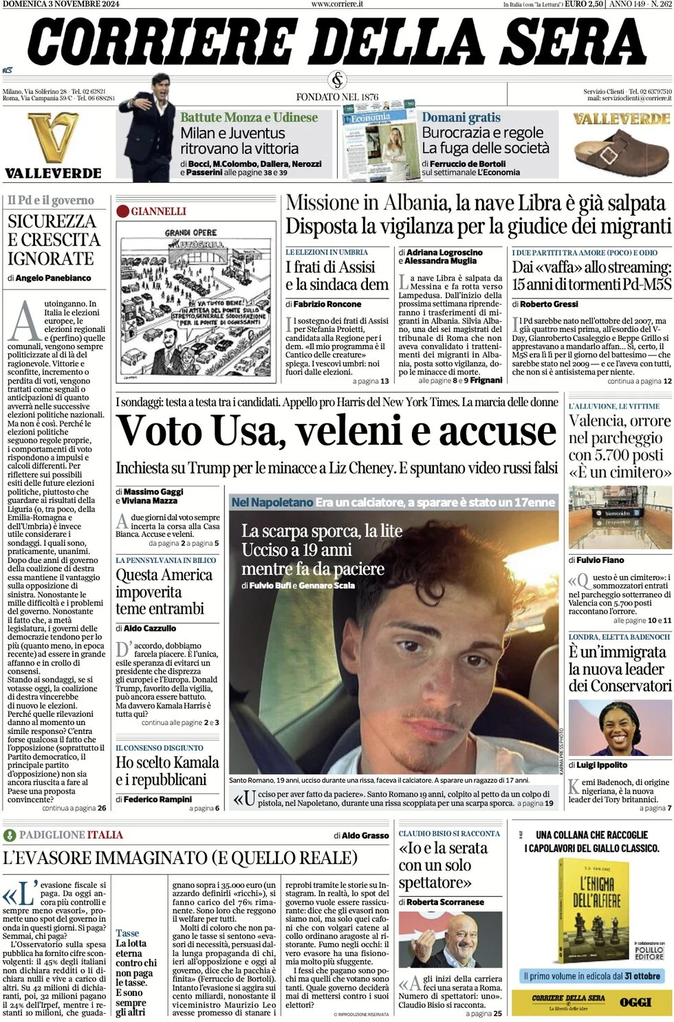 anteprima della prima pagina di corriere-della-sera del 03/11/2024