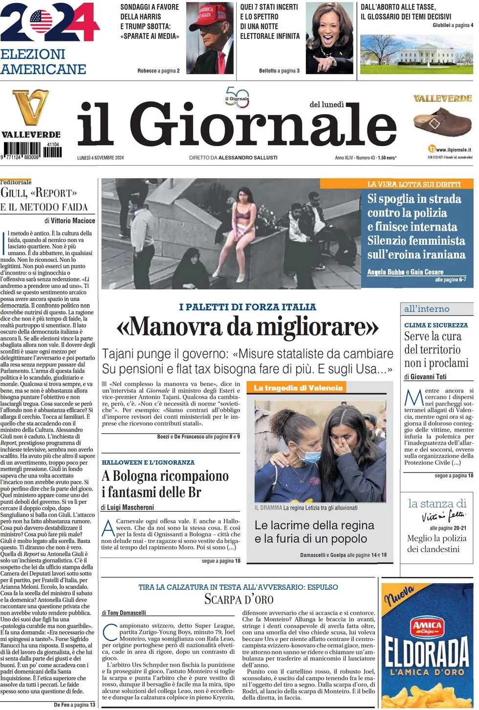 anteprima della prima pagina di il-giornale del 04/11/2024