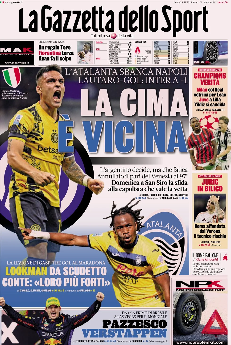 anteprima della prima pagina di la-gazzetta-dello-sport del 04/11/2024