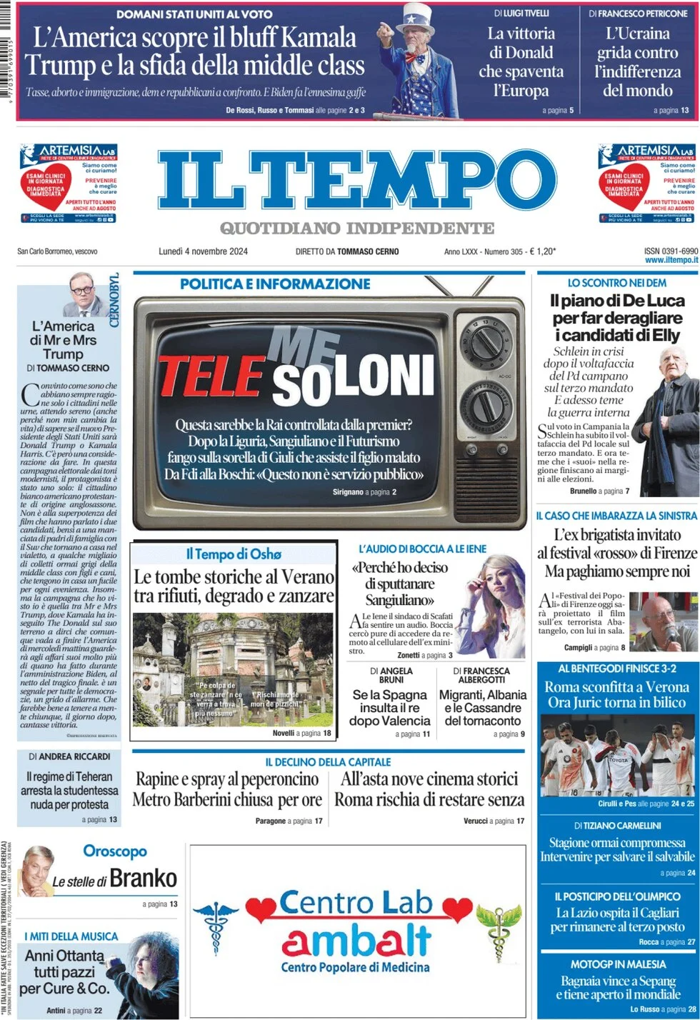 anteprima della prima pagina di il-tempo del 04/11/2024