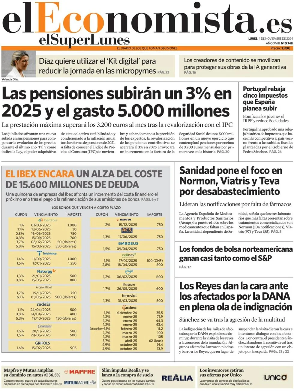 anteprima della prima pagina di el-economista del 04/11/2024