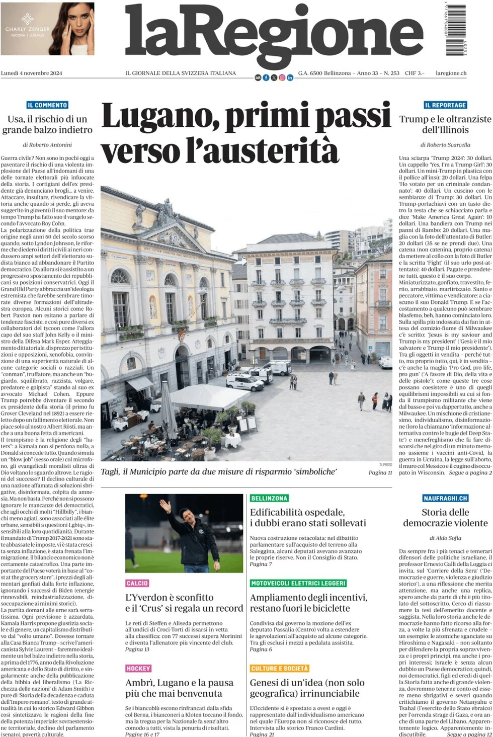 anteprima della prima pagina di la-regione del 04/11/2024