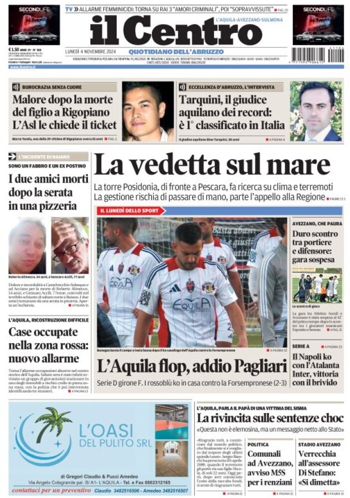 anteprima della prima pagina di il-centro-laquila del 04/11/2024