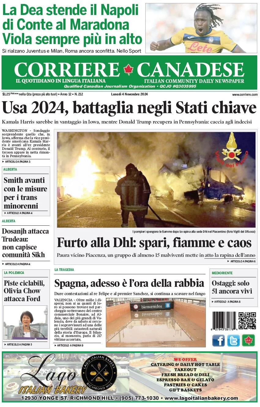 anteprima della prima pagina di corriere-canadese del 04/11/2024
