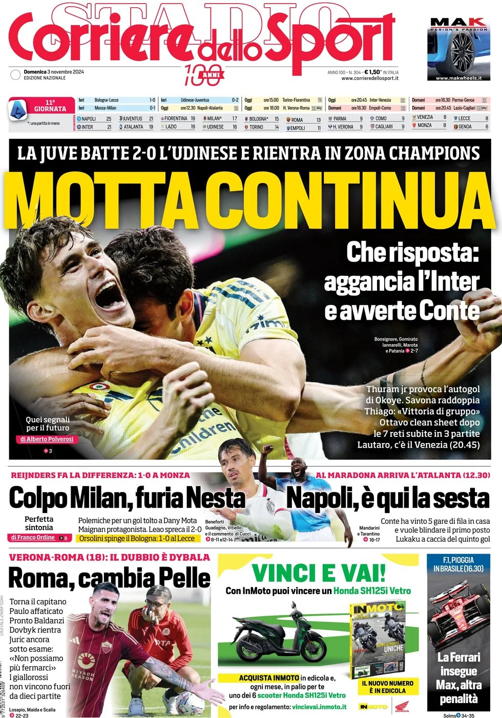 anteprima della prima pagina di corriere-dello-sport del 04/11/2024