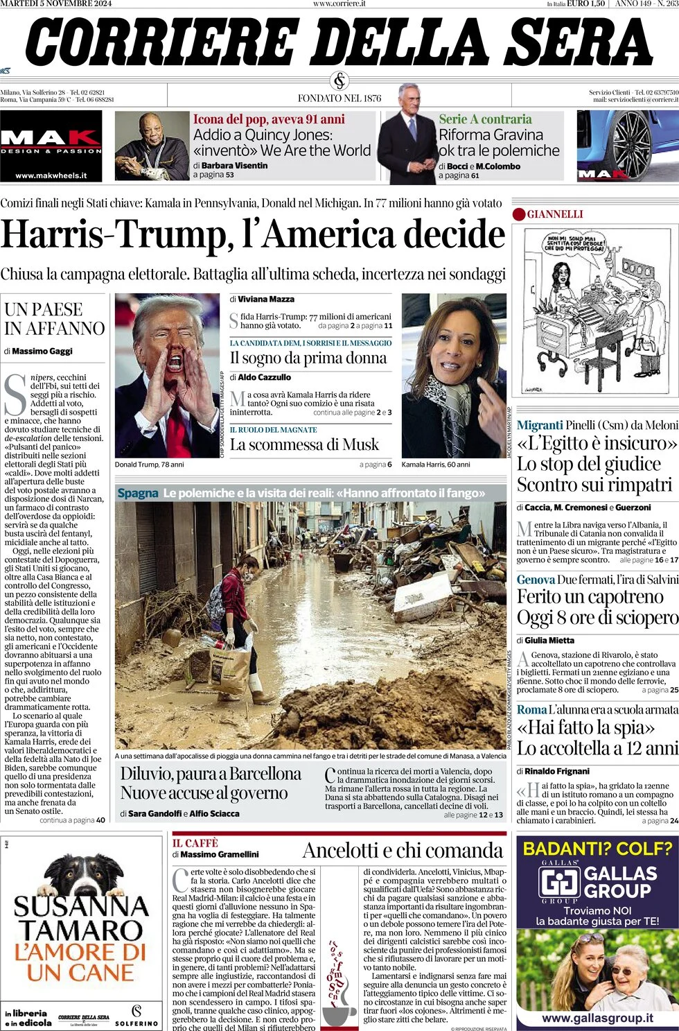 anteprima della prima pagina di corriere-della-sera del 05/11/2024