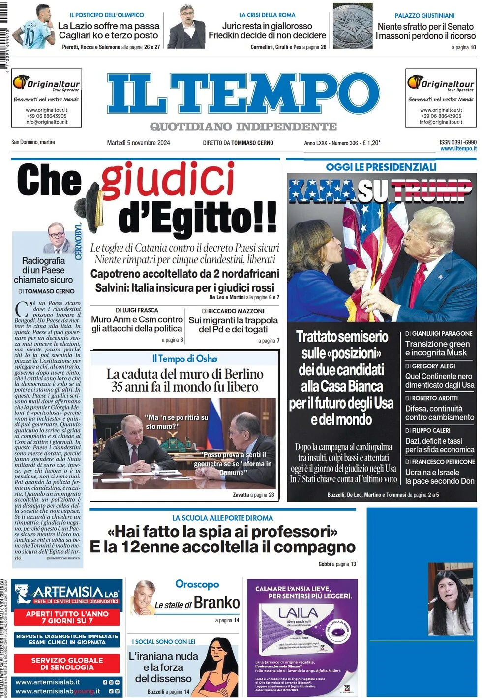 anteprima della prima pagina di il-tempo del 05/11/2024
