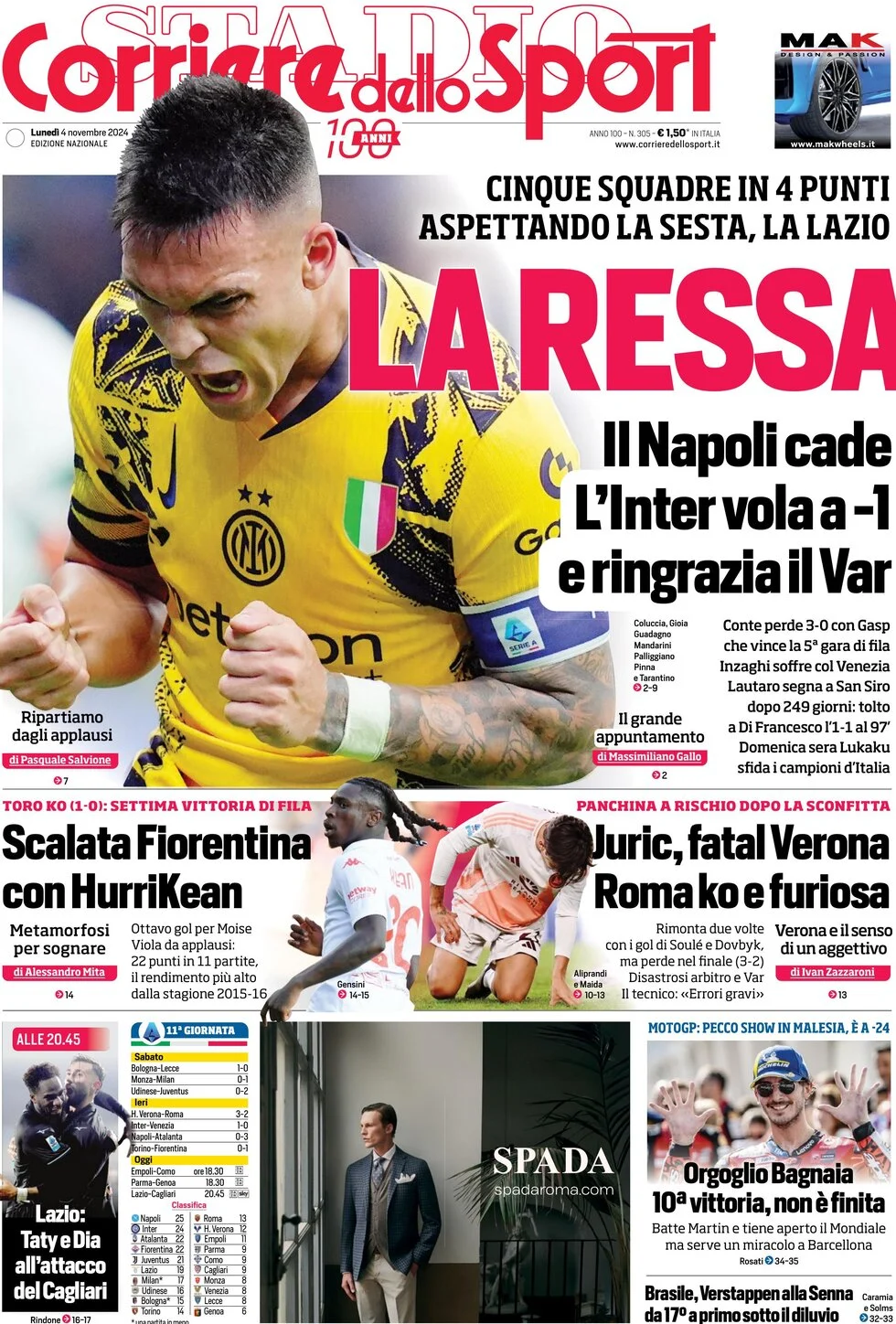 anteprima della prima pagina di corriere-dello-sport del 05/11/2024