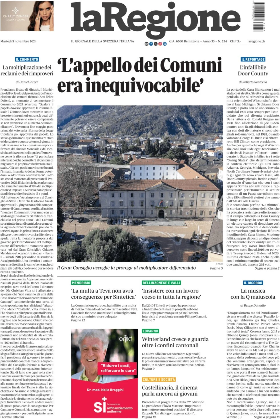 anteprima della prima pagina di la-regione del 05/11/2024