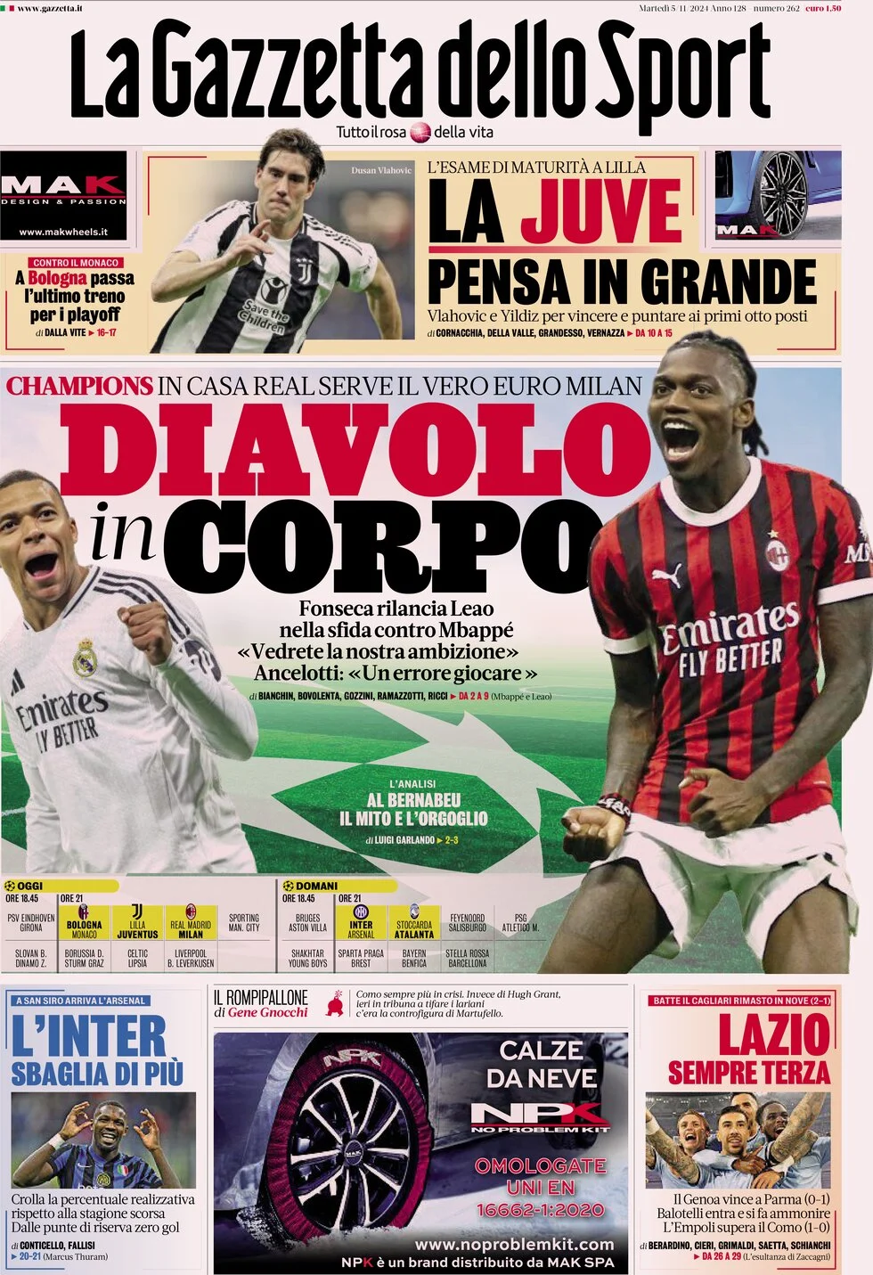 anteprima della prima pagina di la-gazzetta-dello-sport del 05/11/2024