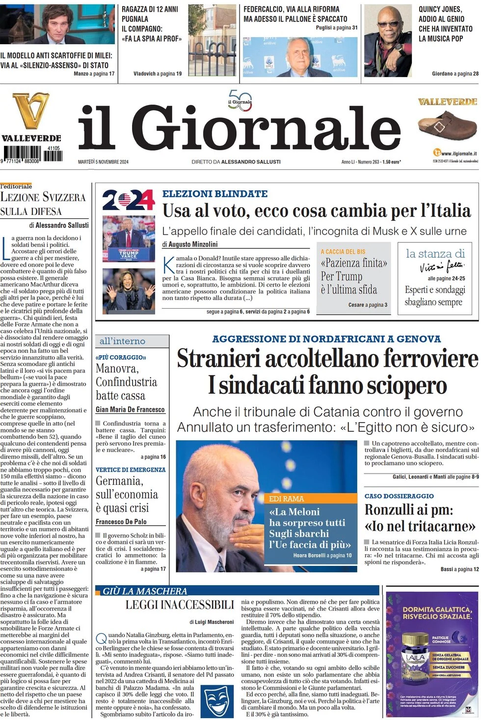 anteprima della prima pagina di il-giornale del 05/11/2024