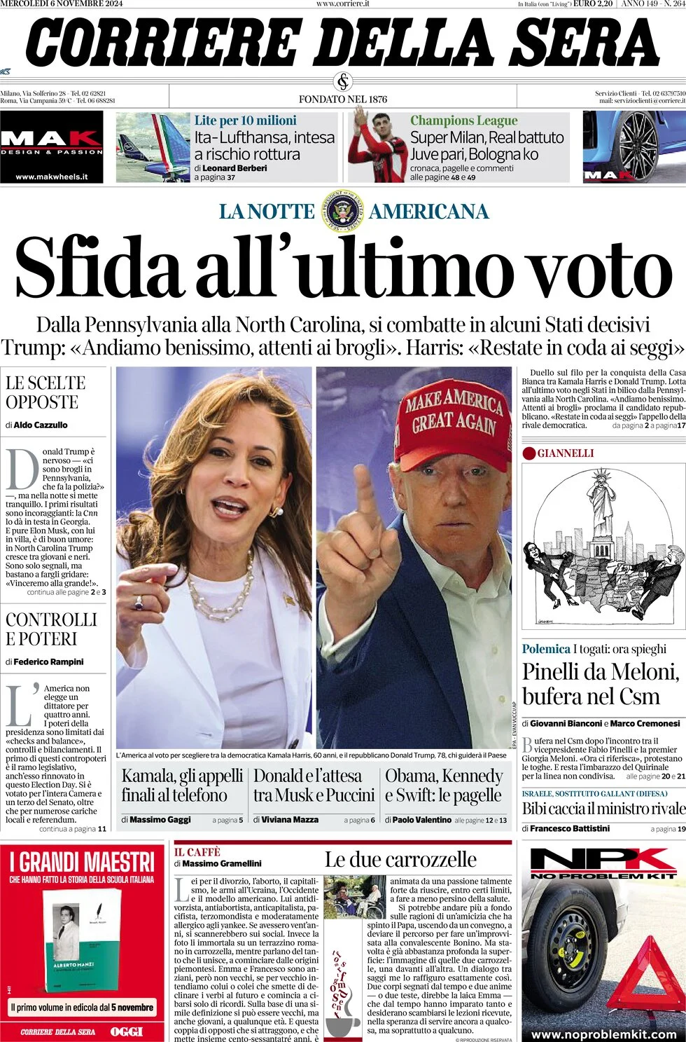 anteprima della prima pagina di corriere-della-sera del 06/11/2024