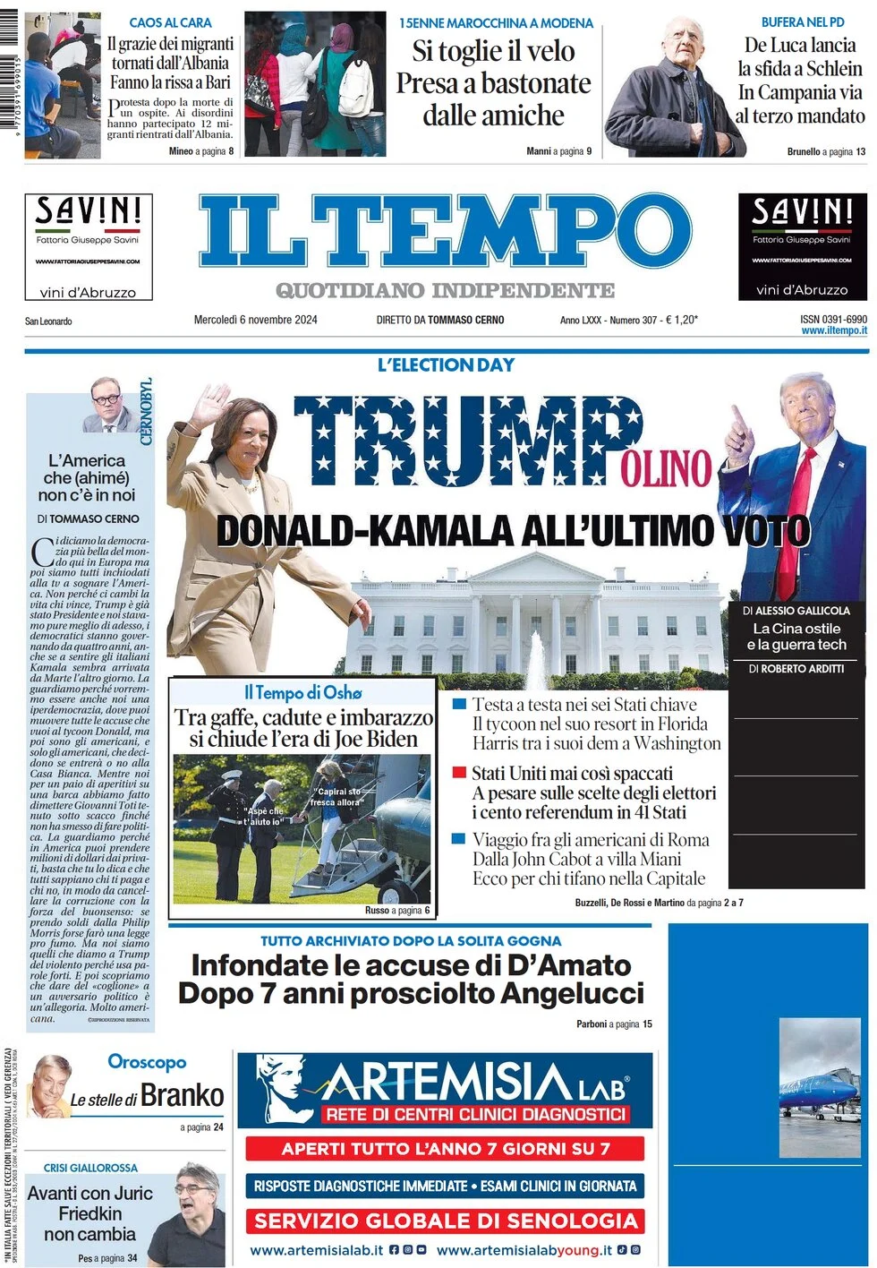 anteprima della prima pagina di il-tempo del 06/11/2024