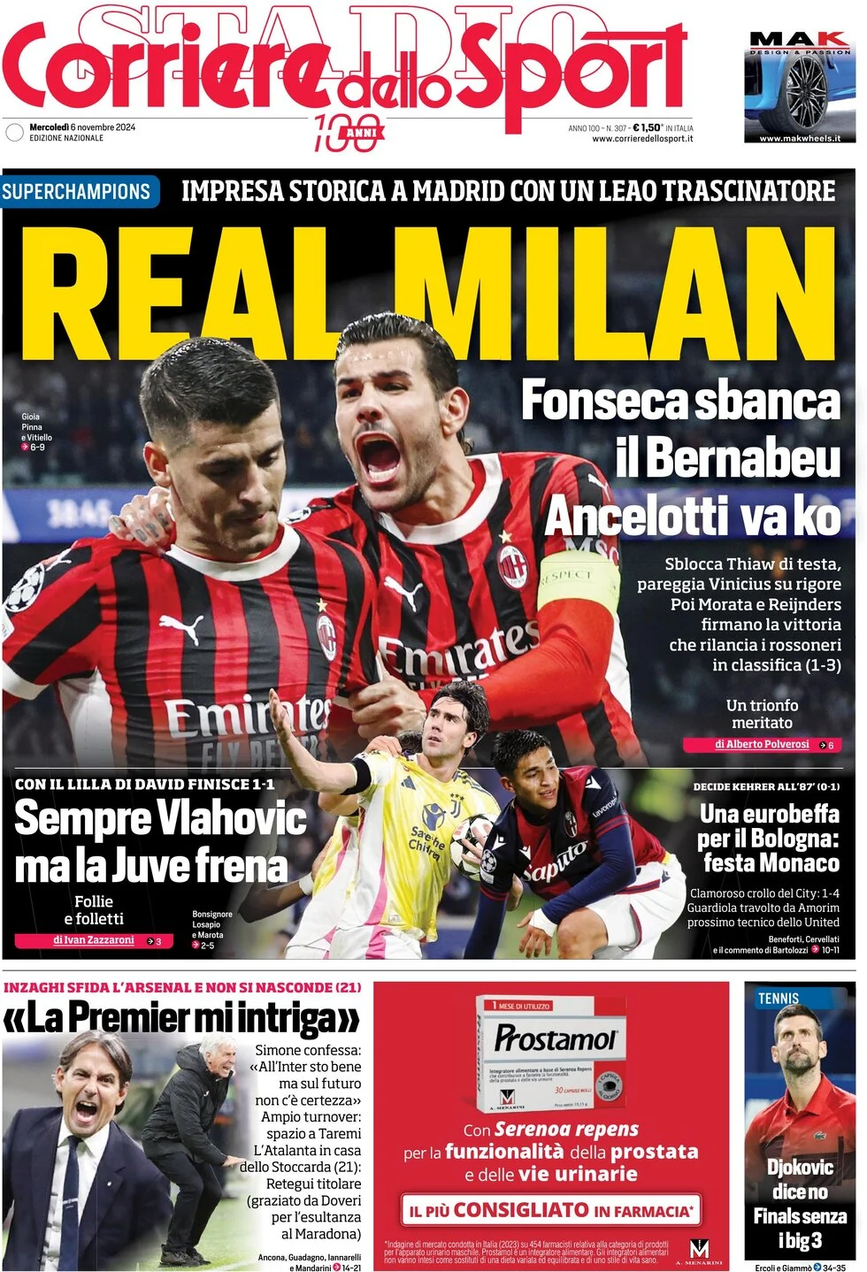 anteprima della prima pagina di corriere-dello-sport del 06/11/2024