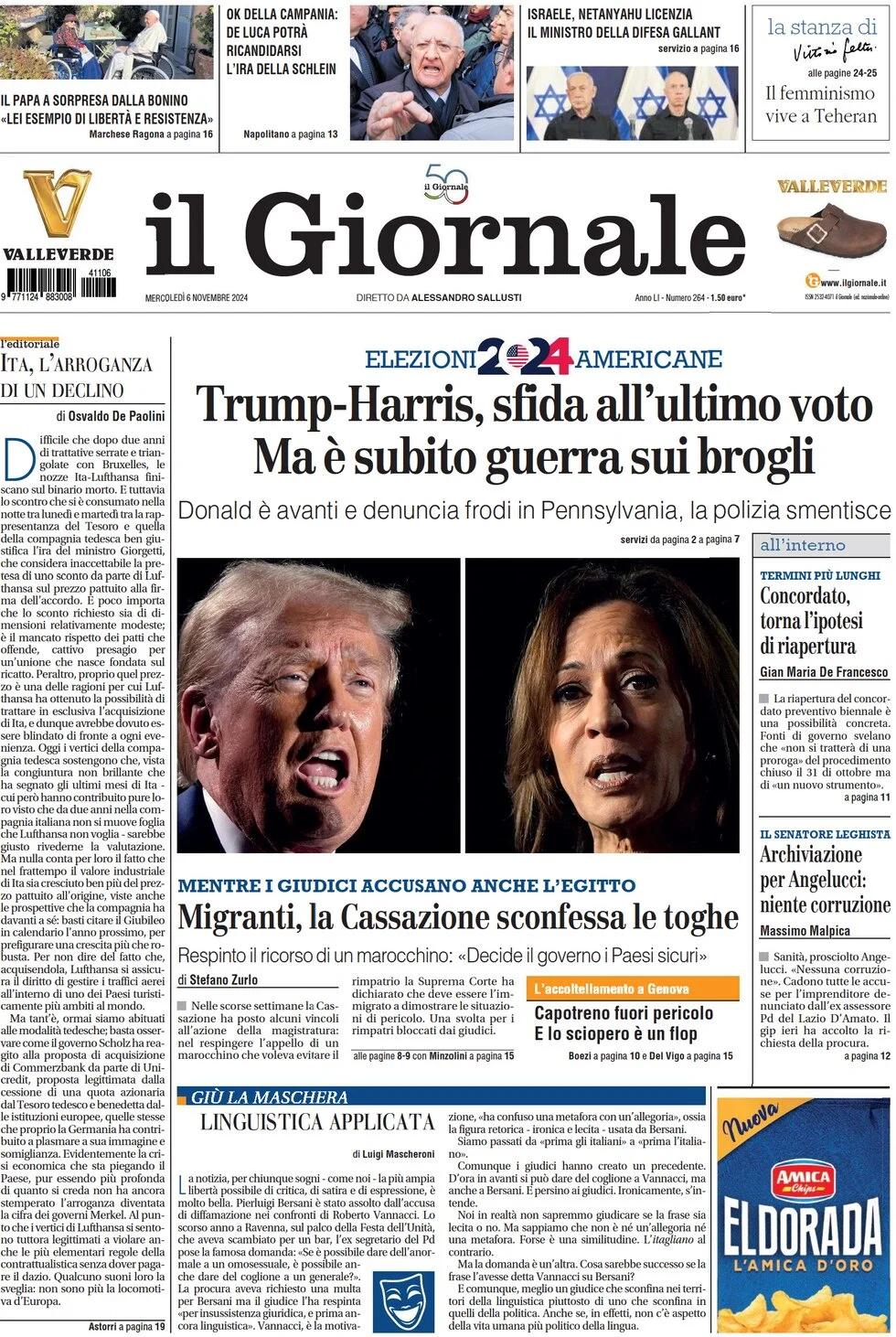anteprima della prima pagina di il-giornale del 06/11/2024