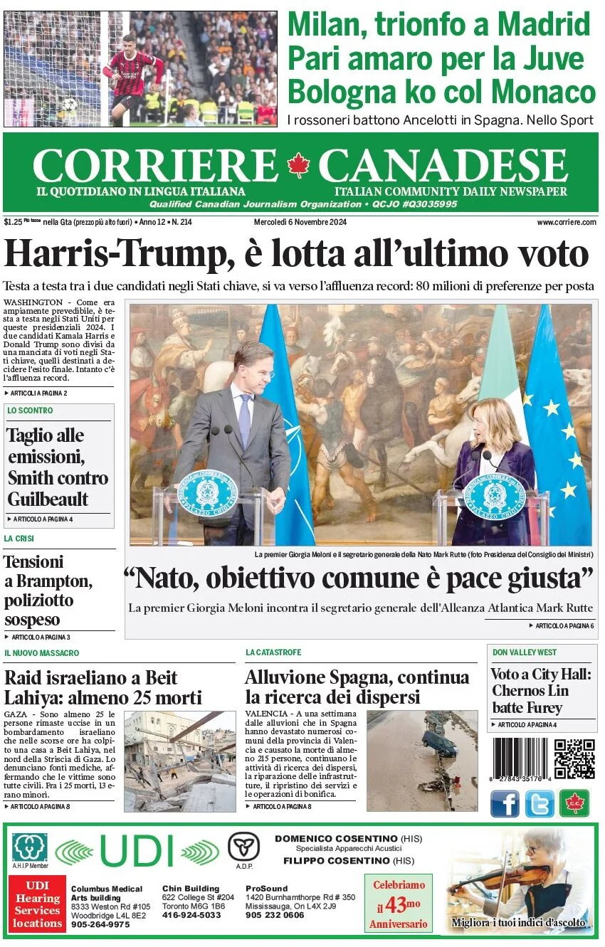 anteprima della prima pagina di corriere-canadese del 06/11/2024