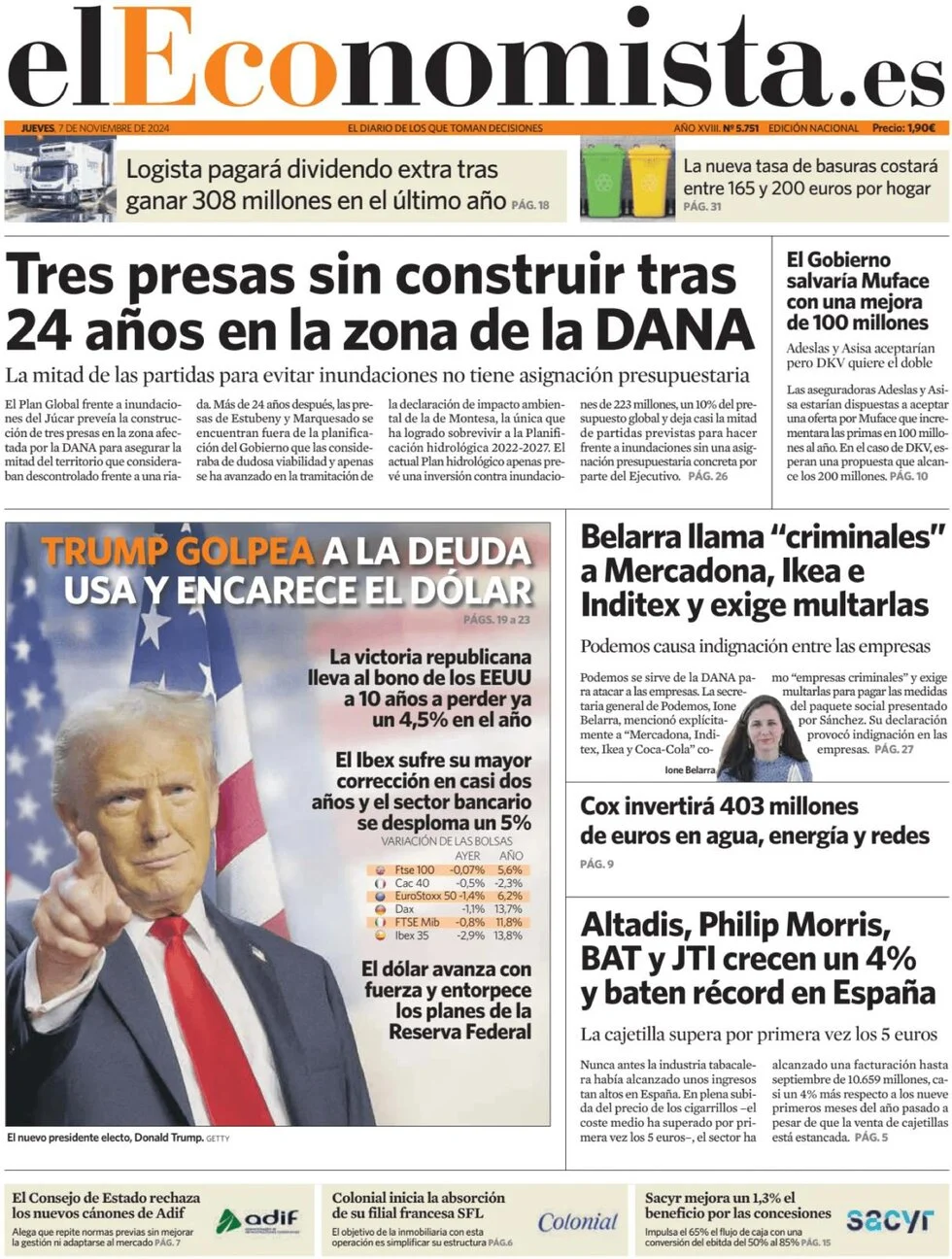 anteprima della prima pagina di el-economista del 07/11/2024