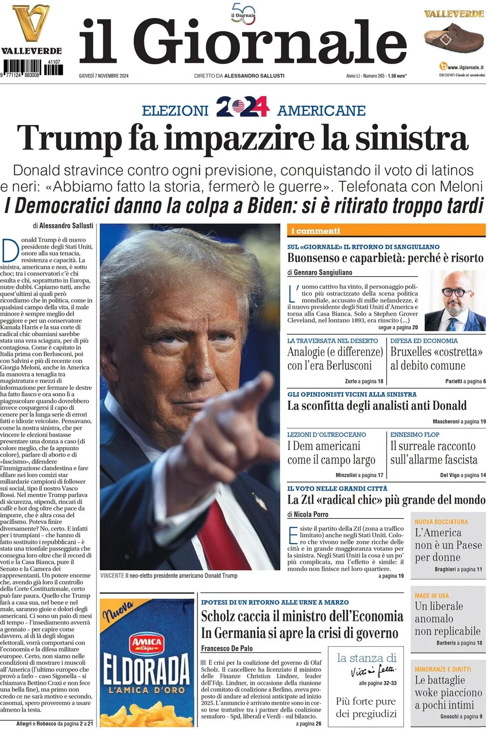 anteprima della prima pagina di il-giornale del 07/11/2024