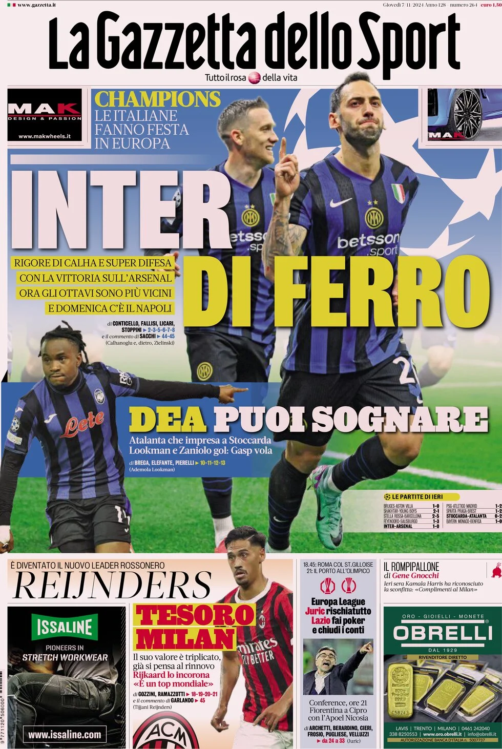 anteprima della prima pagina di la-gazzetta-dello-sport del 07/11/2024