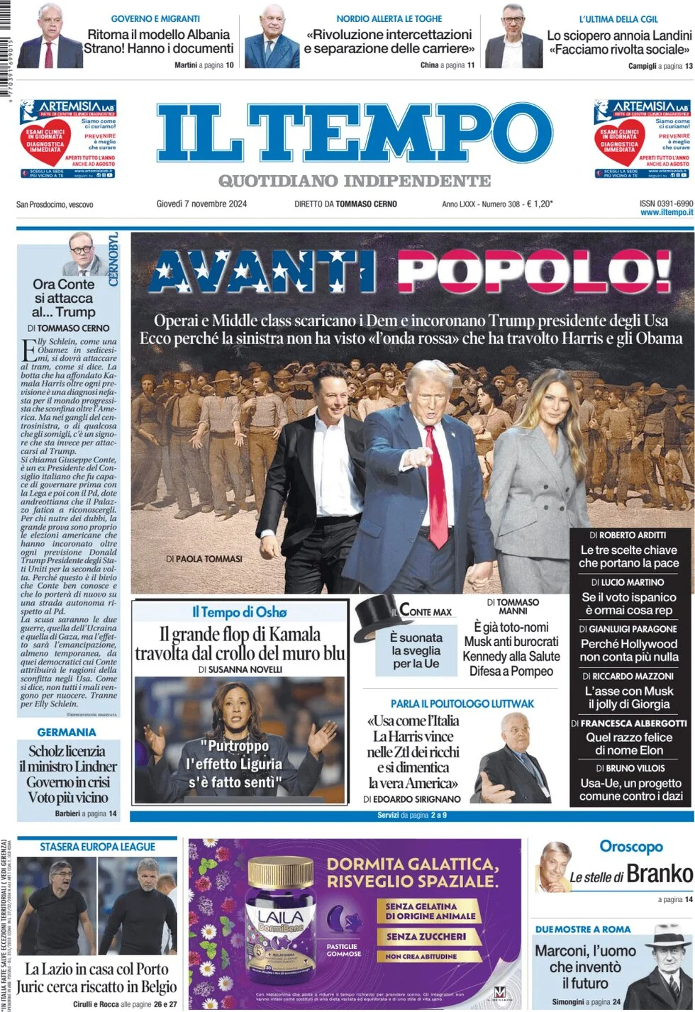 anteprima della prima pagina di il-tempo del 07/11/2024
