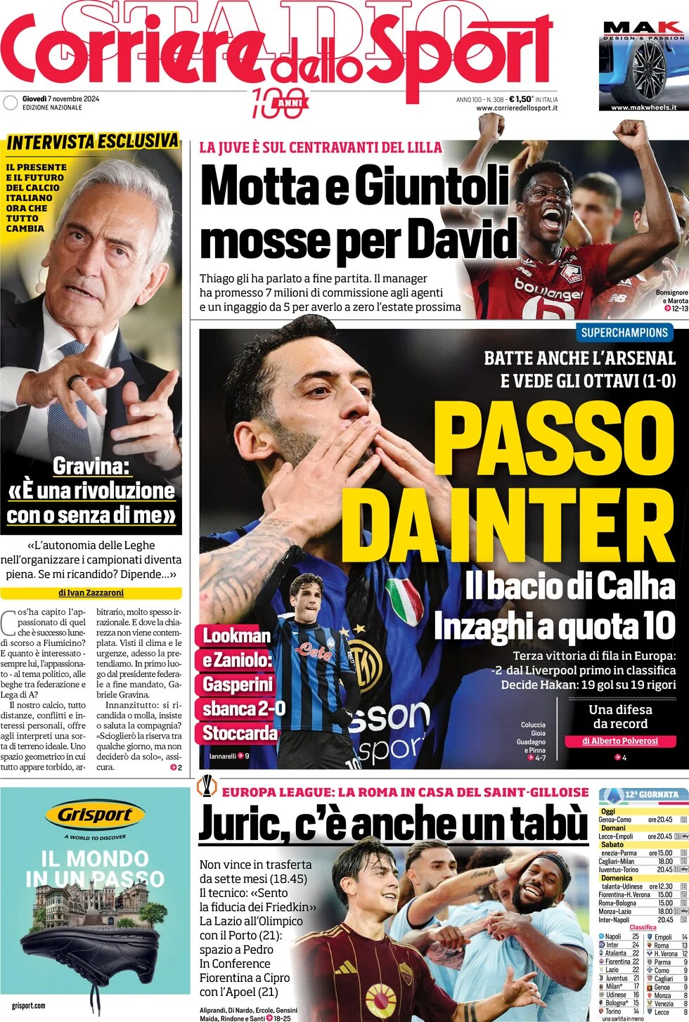 anteprima della prima pagina di corriere-dello-sport del 07/11/2024