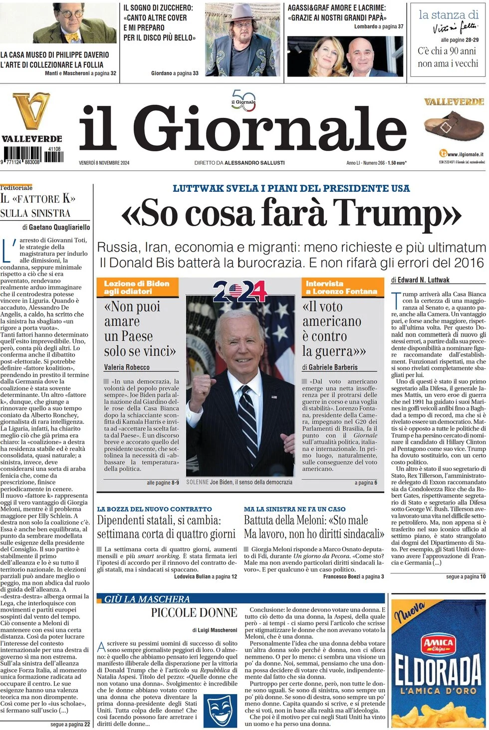 anteprima della prima pagina di il-giornale del 08/11/2024