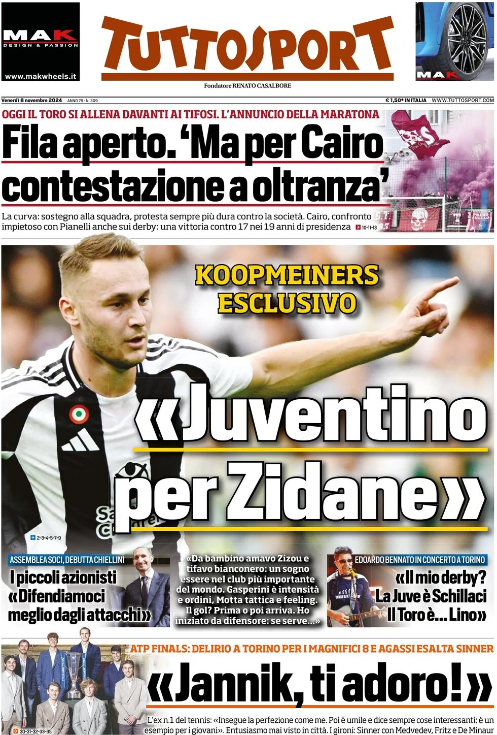 anteprima della prima pagina di tuttosport del 08/11/2024