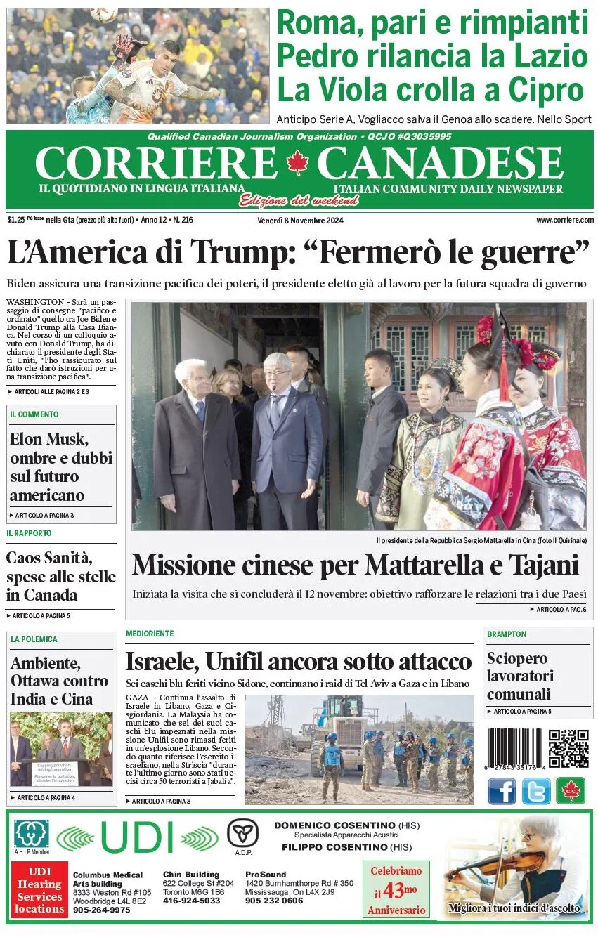 anteprima della prima pagina di corriere-canadese del 08/11/2024